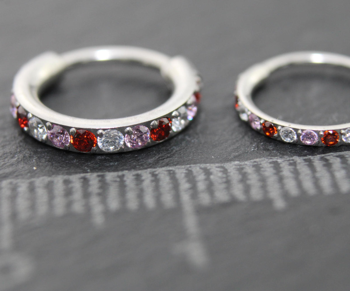 Pink CZ Nose Ring 18G 20G Surgical Steel Hinged Segment Clicker Helix Hoop