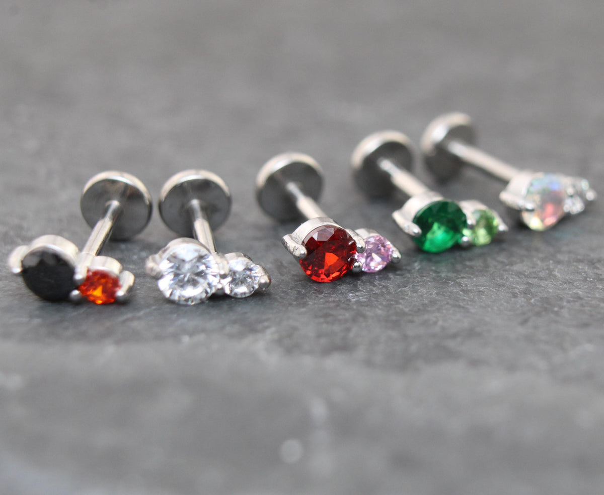 Tiny Tear Drop Threadless Labret Stud Earring • Clear Tragus Piercing Stud • Flat Back Earring • Tragus Earring • Cartilage Piercing Stud