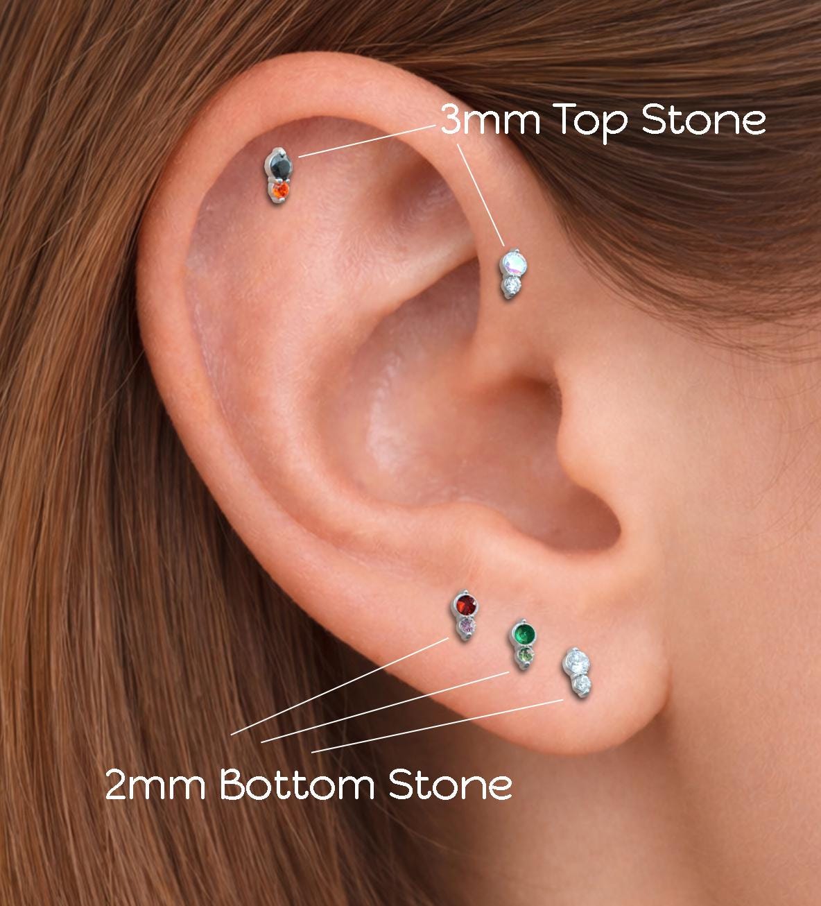 Tiny Tear Drop Threadless Labret Stud Earring • Clear Tragus Piercing Stud • Flat Back Earring • Tragus Earring • Cartilage Piercing Stud