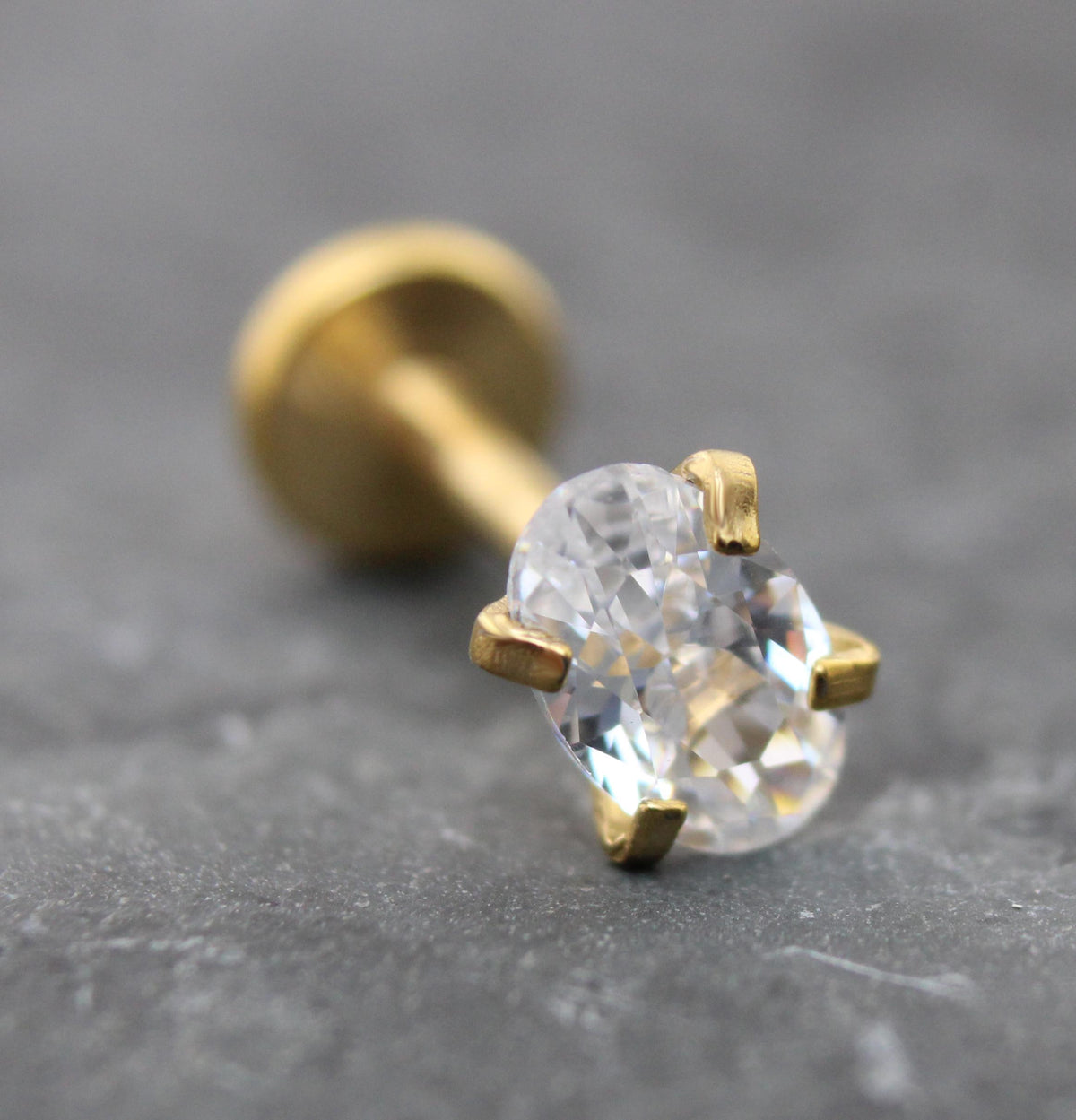 Tiny Oval Clear CZ Tragus Gold Earring • Gold PVD Nose Ring • Tragus Piercing Stud • Threadless Push Pin Flat Back Earring • Forward Helix