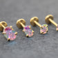 Gold Oval AB CZ Tragus Stud Earring • Gold PVD Rainbow Nose Ring • Tiny Tragus Piercing Stud • Threadless Push Pin Flat Back Earring