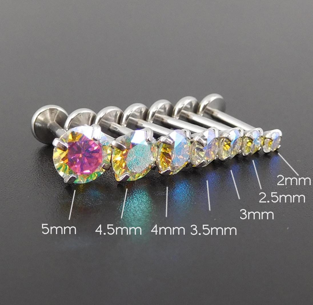 AB Moissanite Flat Back Stud Earring: Stainless Steel Push Pin Tragus Stud  Cartilage Piercing Stud - Threadless Nose Ring - Labret Earring