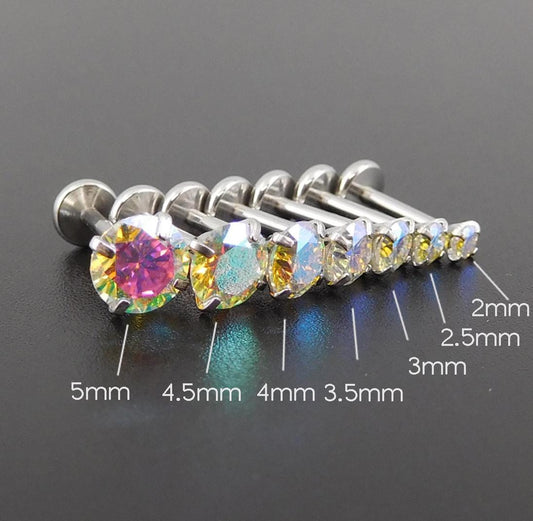 AB Moissanite Flat Back Stud Earring: Stainless Steel Push Pin Tragus Stud  Cartilage Piercing Stud - Threadless Nose Ring - Labret Earring