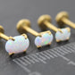 Tiny Opal Flat Back Gold Earring • Oval Tragus Piercing Stud • Threadless Push Pin Flat Back Earring • Forward Helix • Gold Nose Ring