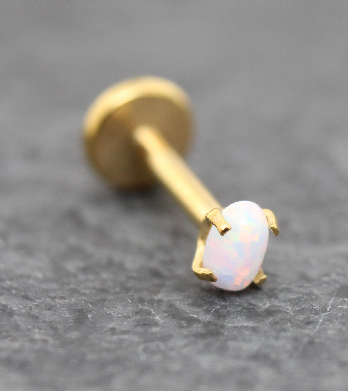 Tiny Opal Flat Back Gold Earring • Oval Tragus Piercing Stud • Threadless Push Pin Flat Back Earring • Forward Helix • Gold Nose Ring