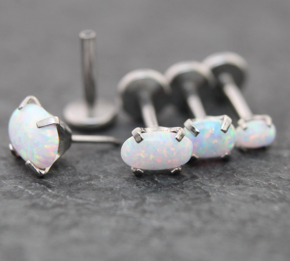 Tiny Oval Opal Flat Back Earring • Threadless Push Pin Flat Back Earring • Forward Helix • Oval Tragus Piercing Stud • Nose Ring