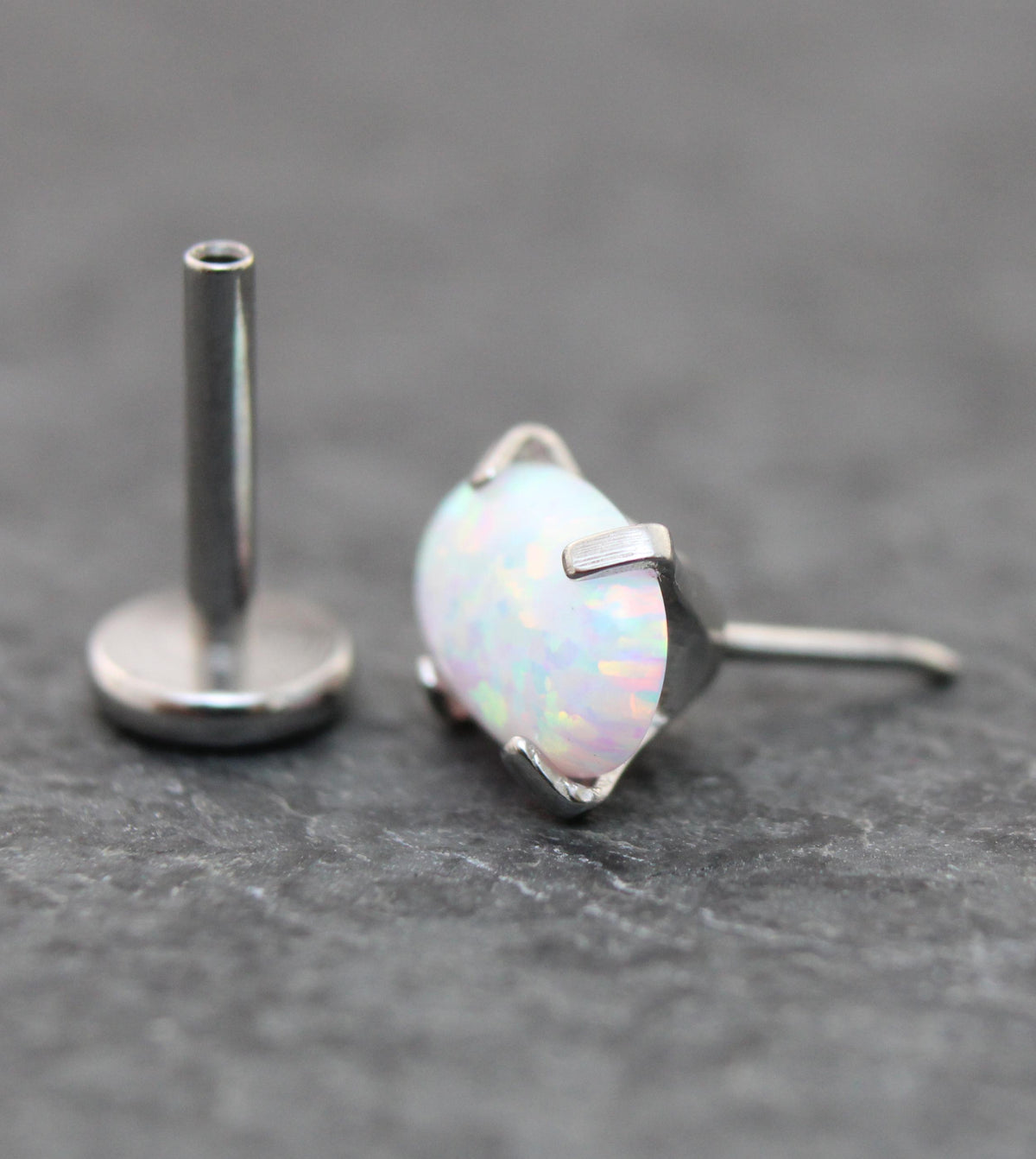 Tiny Oval Opal Flat Back Earring • Threadless Push Pin Flat Back Earring • Forward Helix • Oval Tragus Piercing Stud • Nose Ring