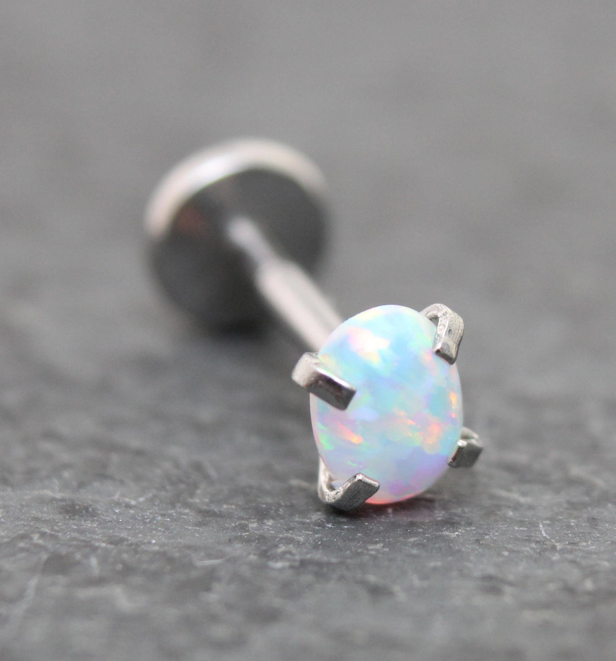 Tiny Oval Opal Flat Back Earring • Threadless Push Pin Flat Back Earring • Forward Helix • Oval Tragus Piercing Stud • Nose Ring