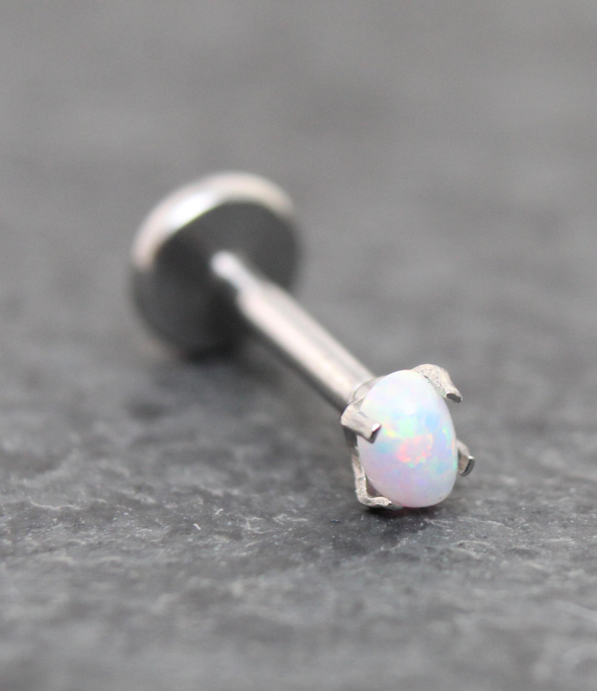 Tiny Oval Opal Flat Back Earring • Threadless Push Pin Flat Back Earring • Forward Helix • Oval Tragus Piercing Stud • Nose Ring