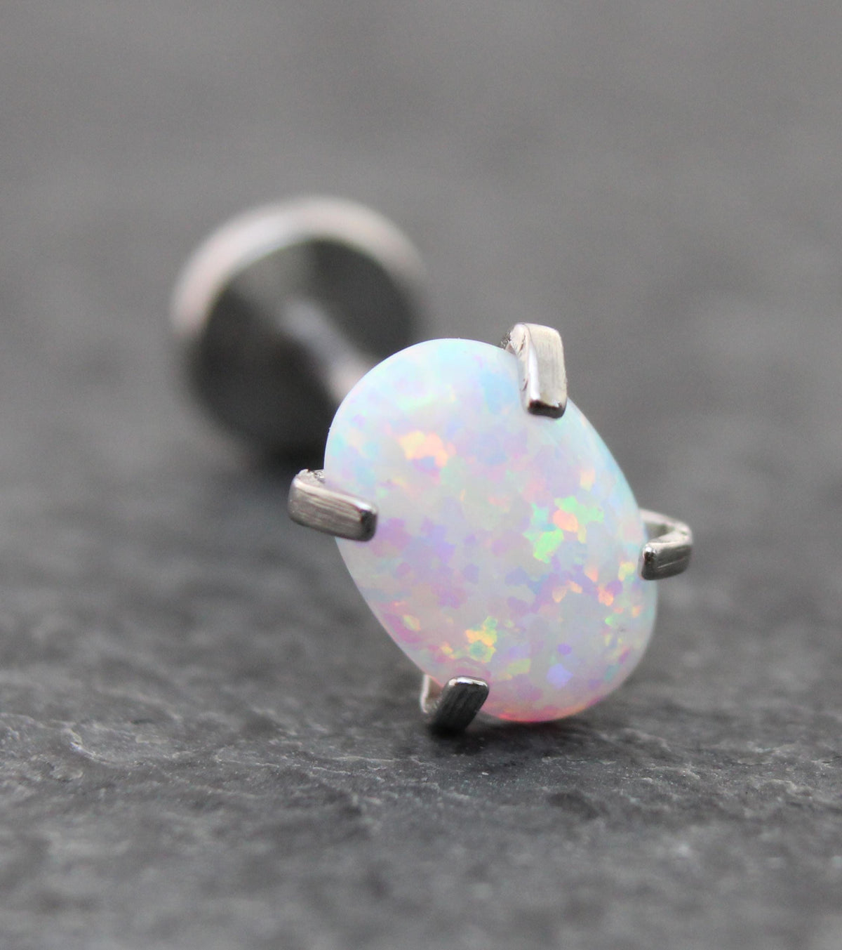 Tiny Oval Opal Flat Back Earring • Threadless Push Pin Flat Back Earring • Forward Helix • Oval Tragus Piercing Stud • Nose Ring