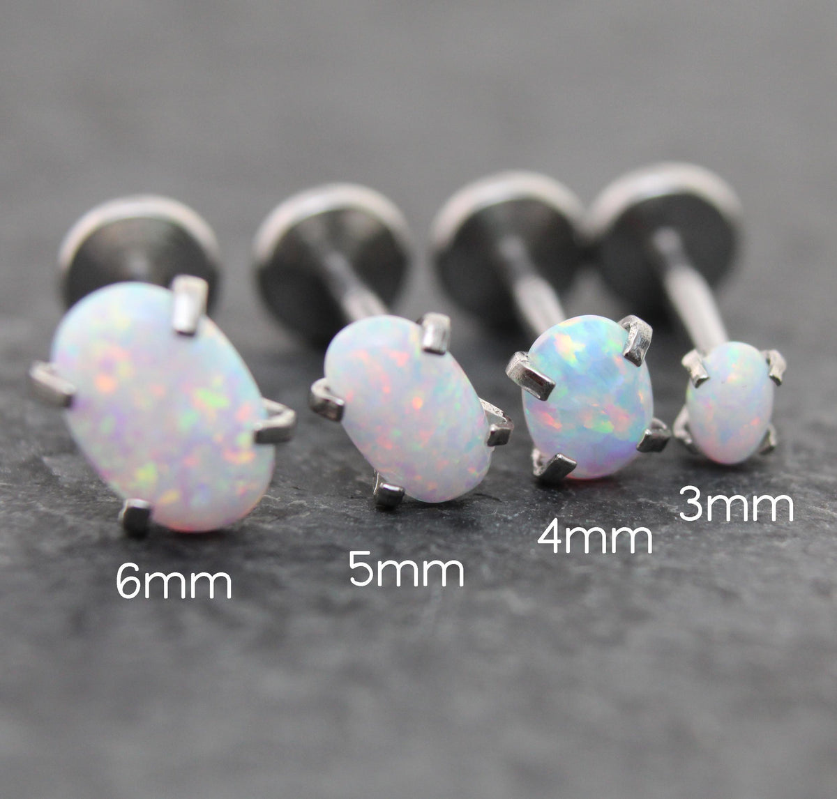 Tiny Oval Opal Flat Back Earring • Threadless Push Pin Flat Back Earring • Forward Helix • Oval Tragus Piercing Stud • Nose Ring