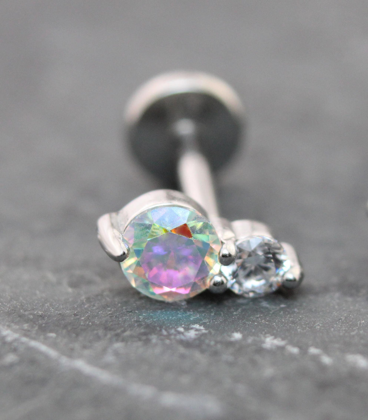 Tiny Tear Drop Threadless Labret Stud Earring • Clear Tragus Piercing Stud • Flat Back Earring • Tragus Earring • Cartilage Piercing Stud
