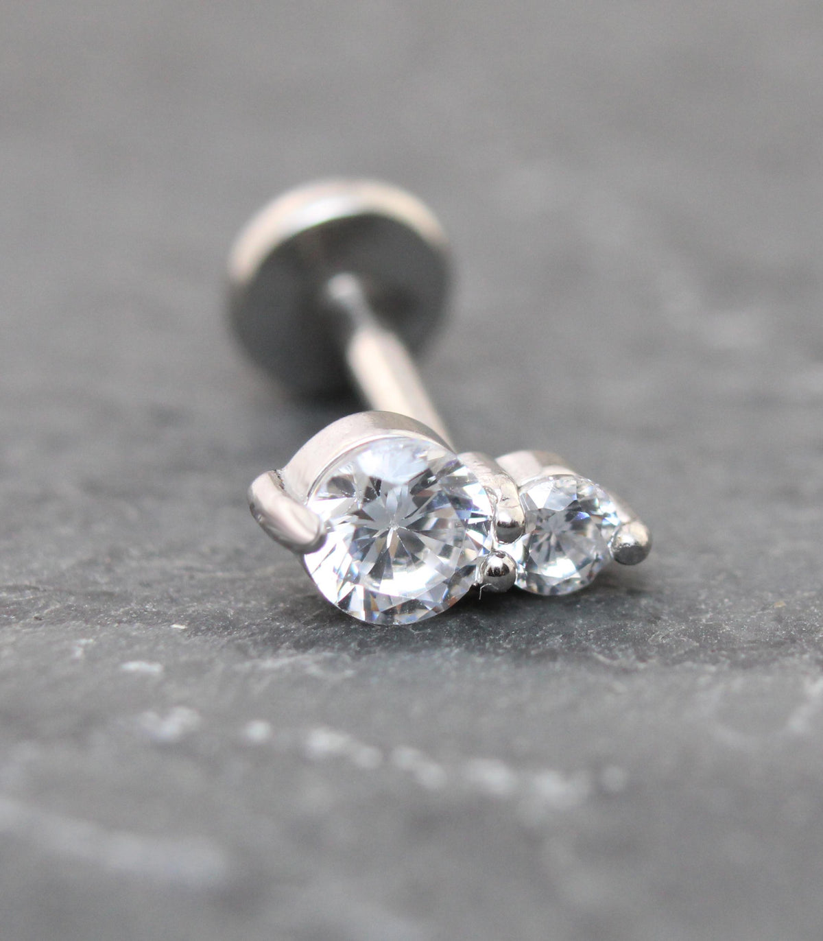 Silver Threadless Labret Stud Earring • Clear Tragus Piercing Stud • Flat Back Earring • Tiny Tragus Earring • Tragus Piercing Earring