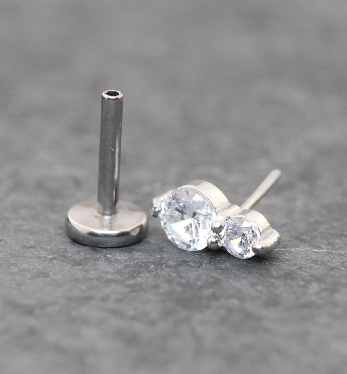Silver Threadless Labret Stud Earring • Clear Tragus Piercing Stud • Flat Back Earring • Tiny Tragus Earring • Tragus Piercing Earring