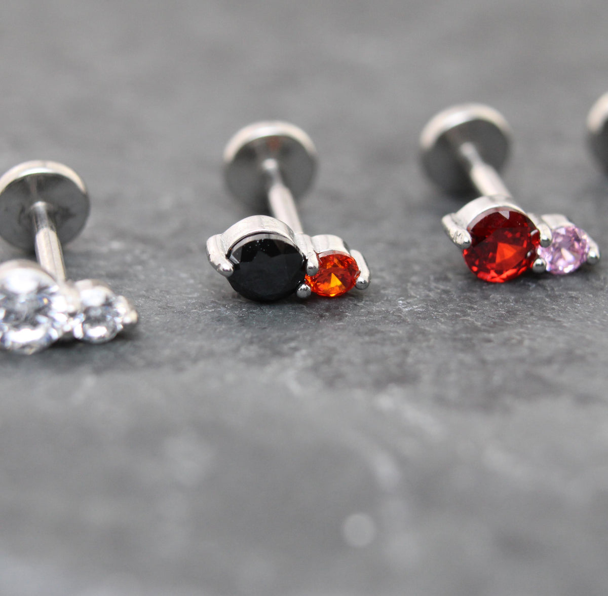 Silver Threadless Labret Stud Earring • Clear Tragus Piercing Stud • Flat Back Earring • Tiny Tragus Earring • Tragus Piercing Earring