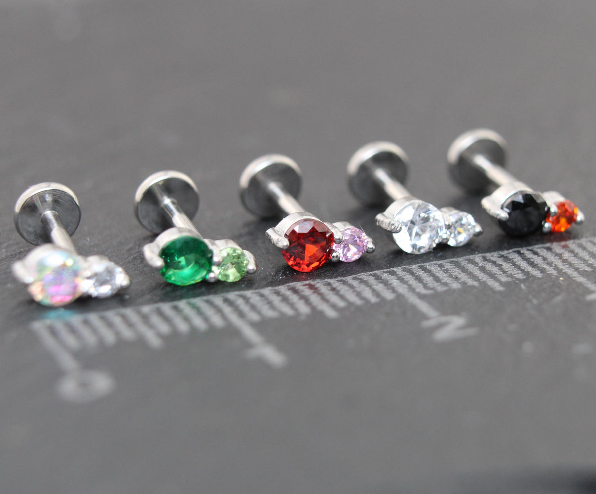 Tiny Tear Drop Threadless Labret Stud Earring • Clear Tragus Piercing Stud • Flat Back Earring • Tragus Earring • Cartilage Piercing Stud