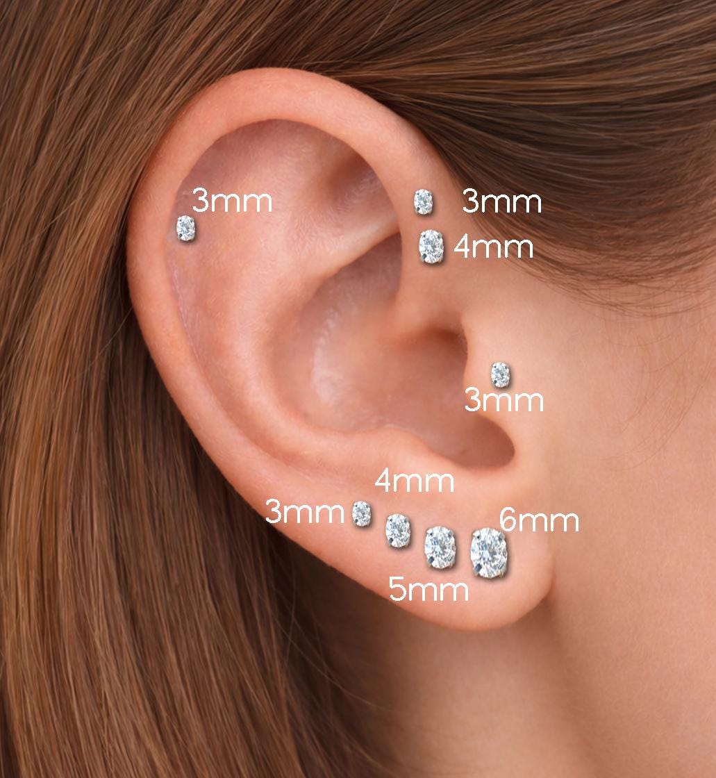 Tiny Oval Clear CZ Tragus Gold Earring • Gold PVD Nose Ring • Tragus Piercing Stud • Threadless Push Pin Flat Back Earring • Forward Helix