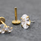 Tiny Oval Clear CZ Tragus Gold Earring • Gold PVD Nose Ring • Tragus Piercing Stud • Threadless Push Pin Flat Back Earring • Forward Helix