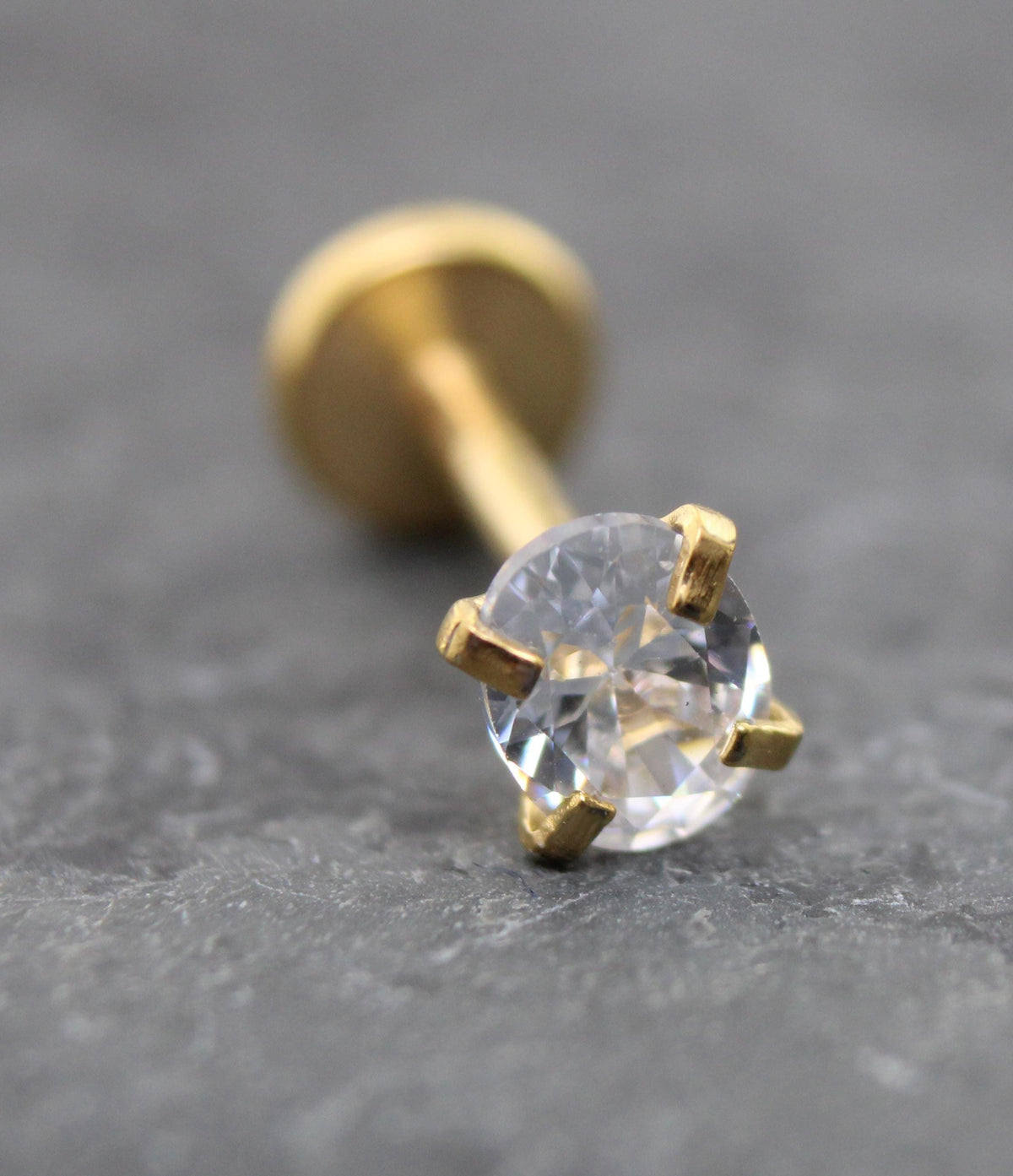 Tiny Oval Clear CZ Tragus Gold Earring • Gold PVD Nose Ring • Tragus Piercing Stud • Threadless Push Pin Flat Back Earring • Forward Helix