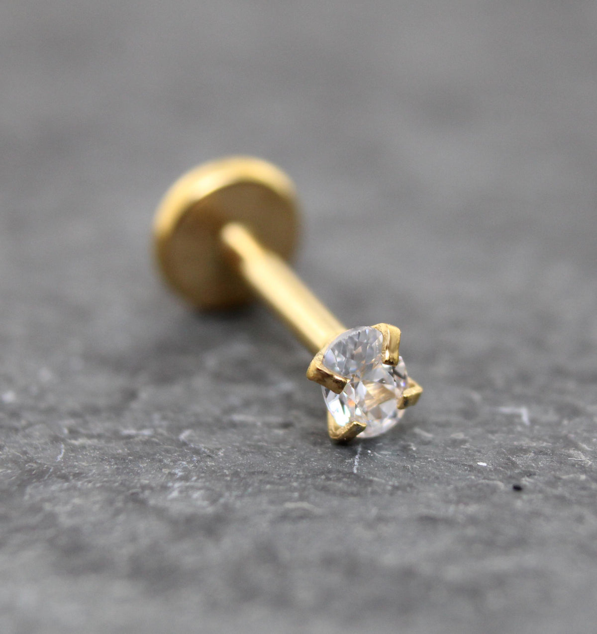 Tiny Oval Clear CZ Tragus Gold Earring • Gold PVD Nose Ring • Tragus Piercing Stud • Threadless Push Pin Flat Back Earring • Forward Helix
