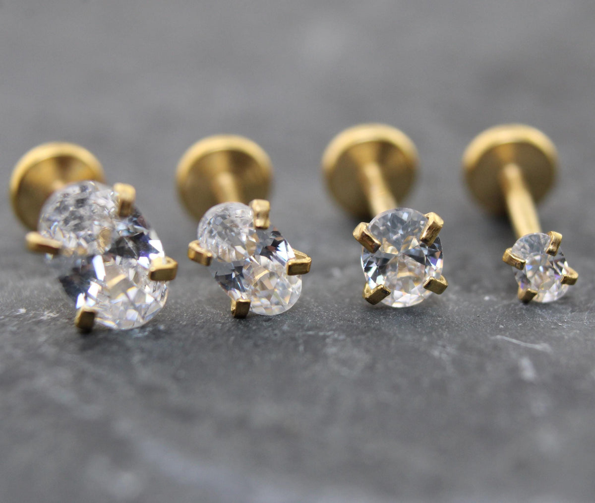 Tiny Oval Clear CZ Tragus Gold Earring • Gold PVD Nose Ring • Tragus Piercing Stud • Threadless Push Pin Flat Back Earring • Forward Helix