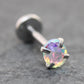 Tiny Oval AB CZ Tragus Silver Stud Earring • Rainbow Nose Ring • Tragus Piercing Stud Threadless Push Pin Flat Back Earring • Forward Helix