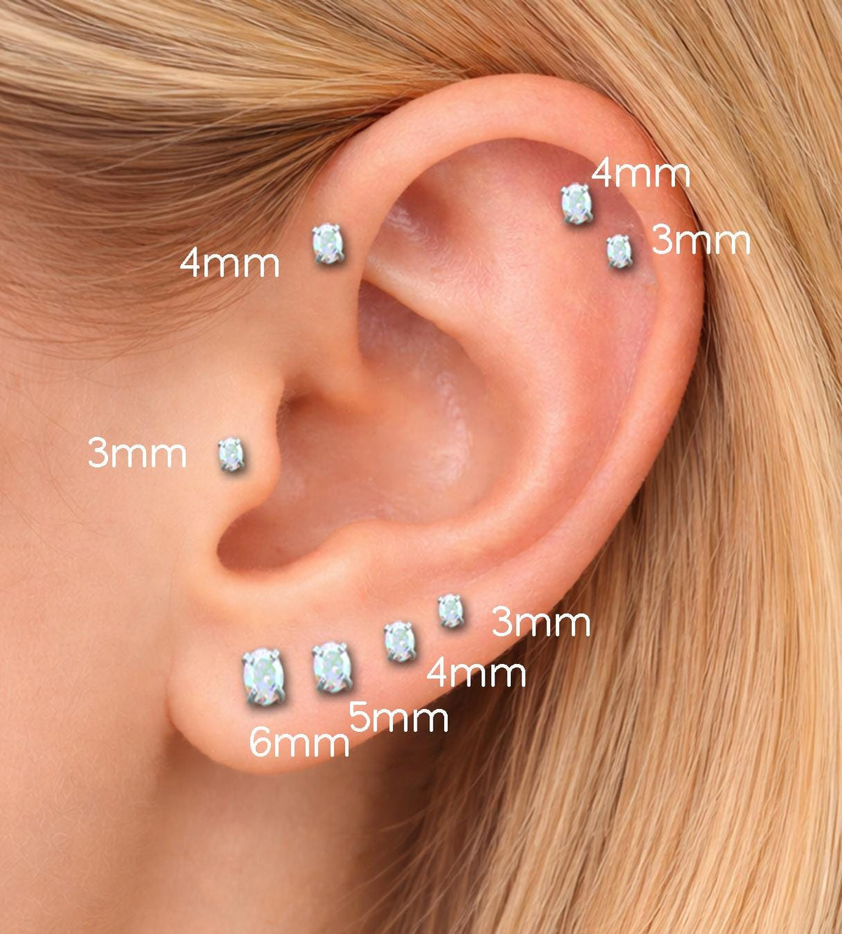 Tiny Oval AB CZ Tragus Silver Stud Earring • Rainbow Nose Ring • Tragus Piercing Stud Threadless Push Pin Flat Back Earring • Forward Helix