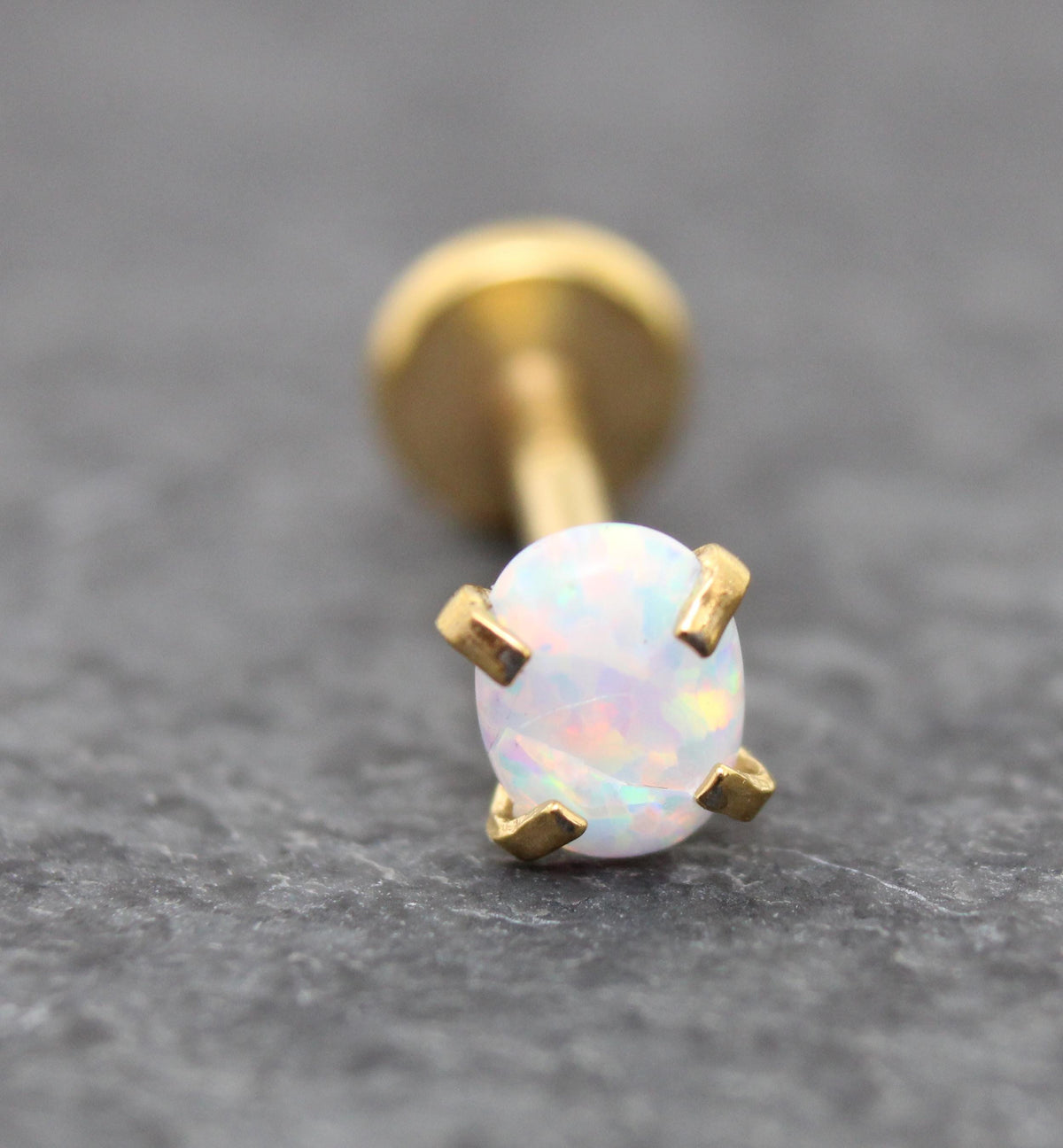 Tiny Opal Flat Back Gold Earring • Oval Tragus Piercing Stud • Threadless Push Pin Flat Back Earring • Forward Helix • Gold Nose Ring