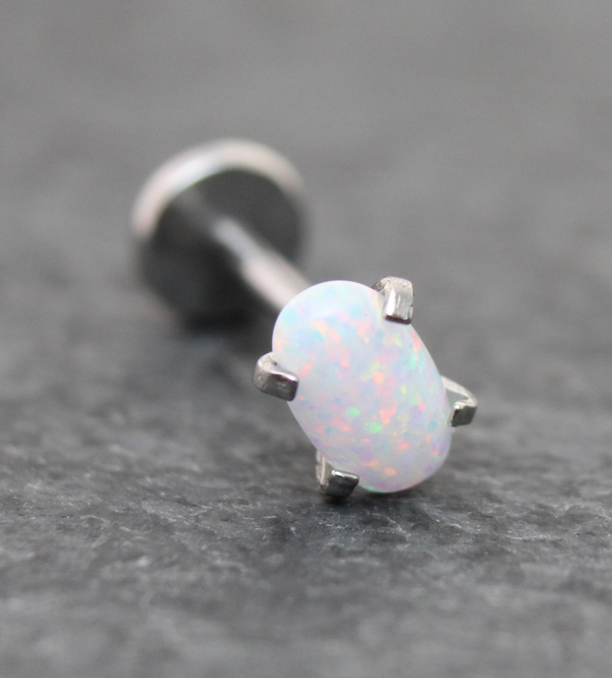 Tiny Oval Opal Flat Back Earring • Threadless Push Pin Flat Back Earring • Forward Helix • Oval Tragus Piercing Stud • Nose Ring