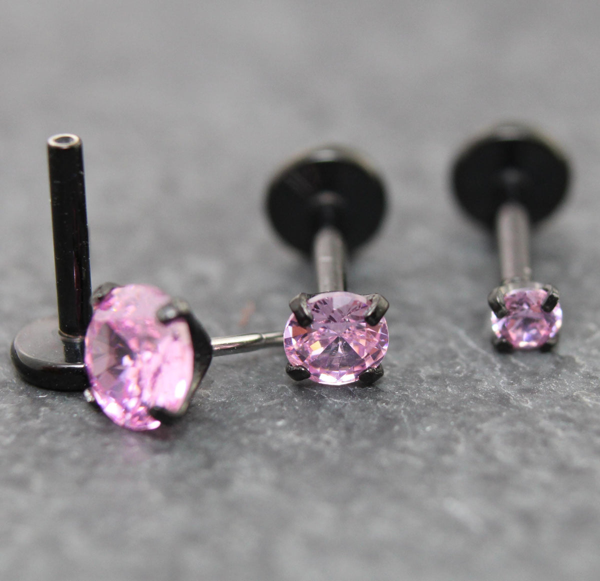Tiny Pink Tragus Stud Earring, Threadless Piercing Stud • Black Cartilage Flat Back Earring • Hypoallergenic Labret Piercing • Forward Helix