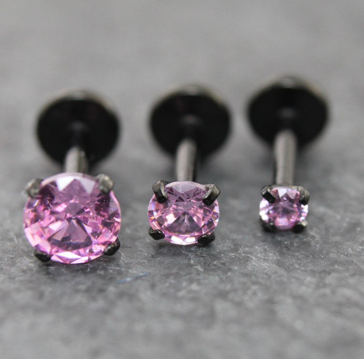 Tiny Pink Black Tragus Stud Earring, Threadless Piercing Stud • Cartilage Flat Back Earring • Hypoallergenic Labret Piercing • Forward Helix