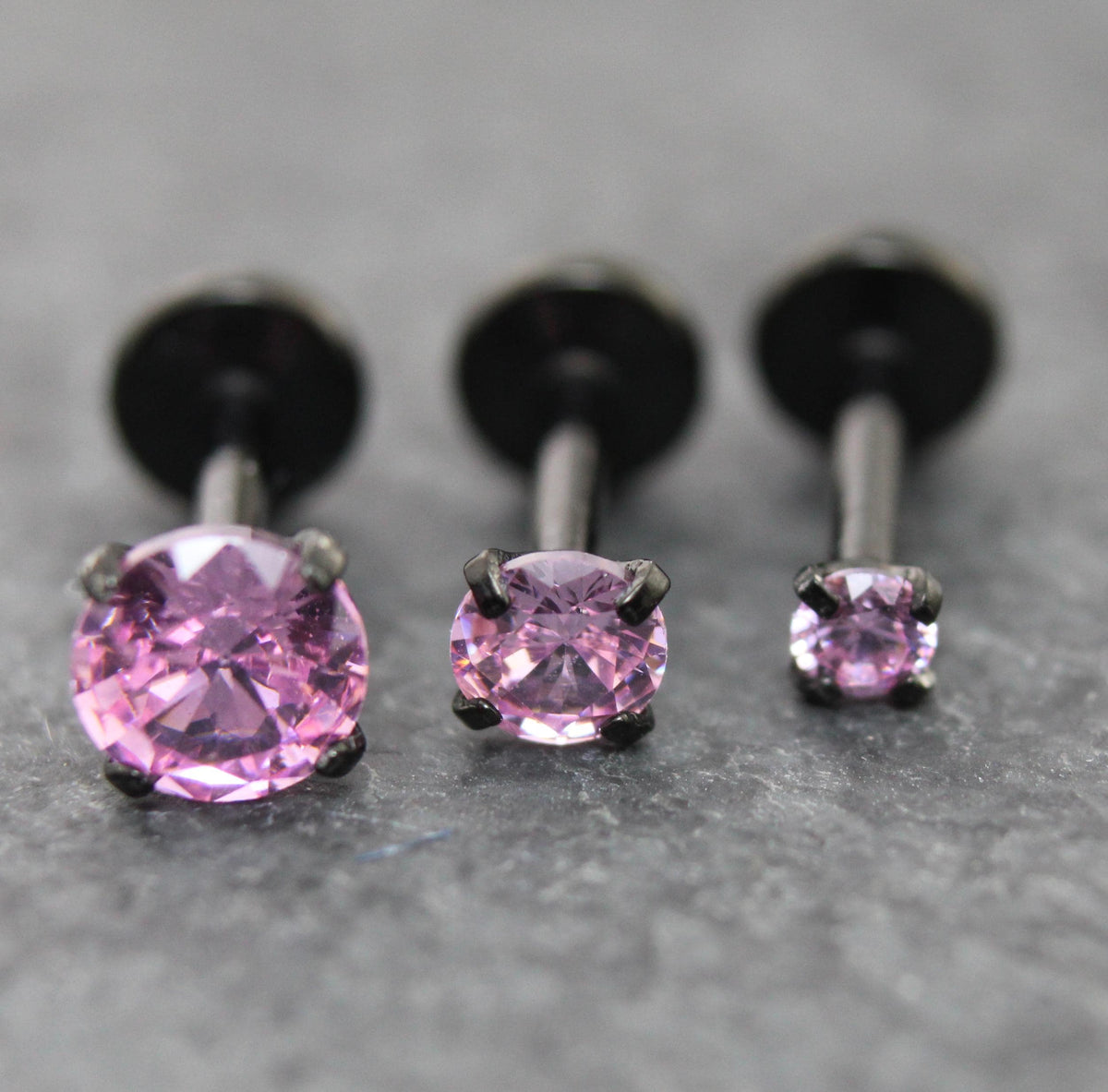Tiny Pink Tragus Stud Earring, Threadless Piercing Stud • Black Cartilage Flat Back Earring • Hypoallergenic Labret Piercing • Forward Helix