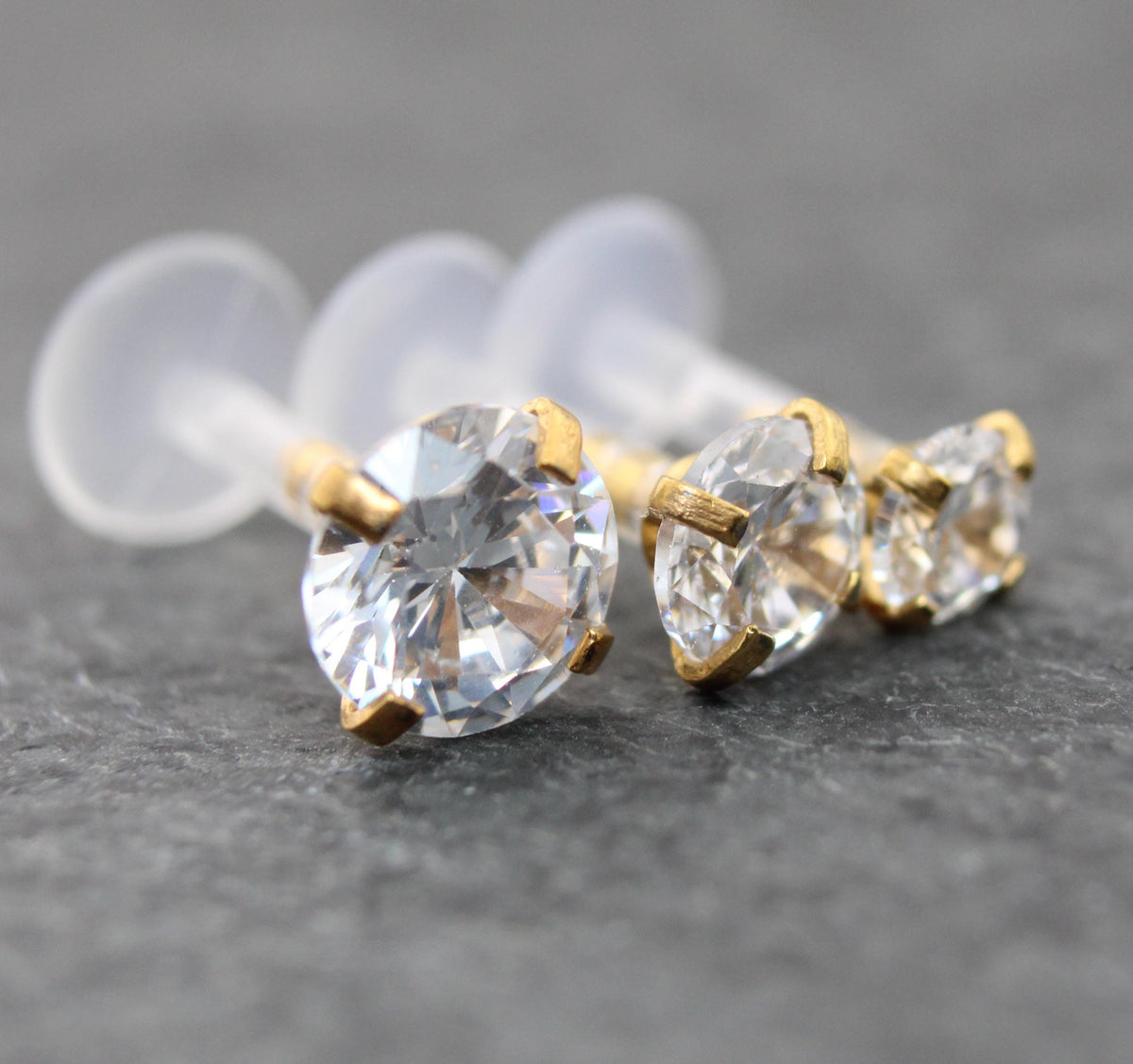 16G Gold PVD CZ Threadless Earring, BioFlex Flatback - Tiny Gold Tragus Earring - Labret Stud Earring - Forward Helix Cartilage Earring