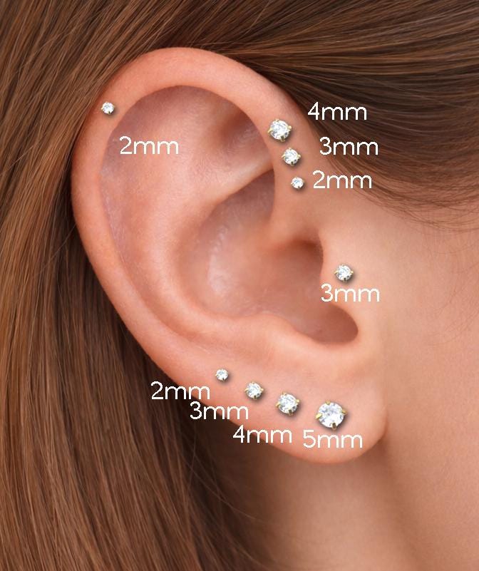 16G Gold PVD CZ Threadless Earring, BioFlex Flatback - Tiny Gold Tragus Earring - Labret Stud Earring - Forward Helix Cartilage Earring