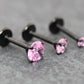 Tiny Pink Black Tragus Stud Earring, Threadless Piercing Stud • Cartilage Flat Back Earring • Hypoallergenic Labret Piercing • Forward Helix