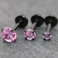 Tiny Pink Black Tragus Stud Earring, Threadless Piercing Stud • Cartilage Flat Back Earring • Hypoallergenic Labret Piercing • Forward Helix