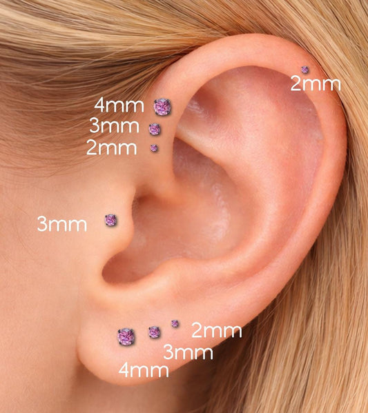 Tiny Pink Tragus Stud Earring, Threadless Piercing Stud • Black Cartilage Flat Back Earring • Hypoallergenic Labret Piercing • Forward Helix