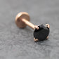 Black CZ Threadless Rose Gold Stud Earring • Tiny Tragus Flat Back • Labret Piercing Stud • Rose Gold PVD Nose Stud • Forward Helix Earring