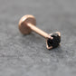 Black CZ Threadless Rose Gold Stud Earring • Tiny Tragus Flat Back • Labret Piercing Stud • Rose Gold PVD Nose Stud • Forward Helix Earring