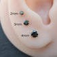 Black CZ Gold Threadless Stud Earrings ~ Push Pin Nose Ring ~ Tragus Piercing Stud ~ Labret Earring ~ Gold PVD Flat Back Earring Stack
