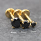 Black CZ Gold Threadless Stud Earrings ~ Push Pin Nose Ring ~ Tragus Piercing Stud ~ Labret Earring ~ Gold PVD Flat Back Earring Stack
