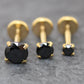 Black CZ Gold Threadless Stud Earrings ~ Push Pin Nose Ring ~ Tragus Piercing Stud ~ Labret Earring ~ Gold PVD Flat Back Earring Stack