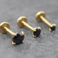 Black CZ Gold Threadless Stud Earrings ~ Push Pin Nose Ring ~ Tragus Piercing Stud ~ Labret Earring ~ Gold PVD Flat Back Earring Stack