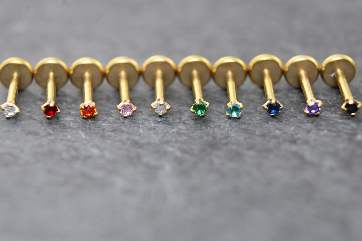 Tiny 1.5mm Threadless Gold Stud Earring • Threadless Push Pin Flat Back Earring • Flat Back Cartilage Ear Stack • Petite Gold Forward Helix