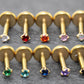 Tiny Flat Back Gold Stud Earring • Threadless Push Pin Flat Back Earring • Threadless Tragus Ear Stack • Petite 1.5mm CZ Gold Forward Helix