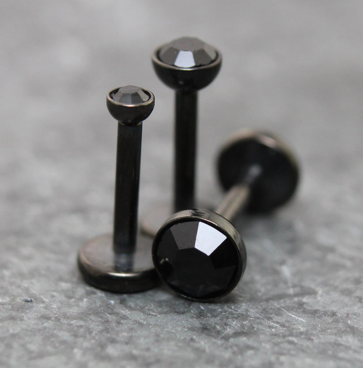 Tiny Black Crystal Threadless Flat Back Earring - Tragus Piercing Stud - Labret Stud Earring Stack - Helix Earring - Bezel Set Nose Ring