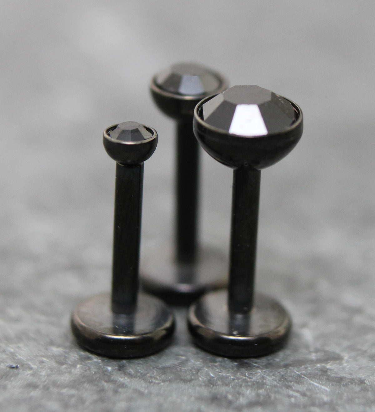 Black Crystal Threadless Flat Back Earring - Tragus Piercing Stud - Labret Stud Earring Stack - Helix Earring - Tiny Bezel Set Nose Ring