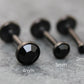 Black Crystal Threadless Flat Back Earring - Tragus Piercing Stud - Labret Stud Earring Stack - Helix Earring - Tiny Bezel Set Nose Ring