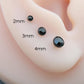Black Crystal Threadless Flat Back Earring - Tragus Piercing Stud - Labret Stud Earring Stack - Helix Earring - Tiny Bezel Set Nose Ring