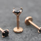 Black CZ Threadless Rose Gold Stud Earring • Tiny Tragus Flat Back • Labret Piercing Stud • Rose Gold PVD Nose Stud • Forward Helix Earring